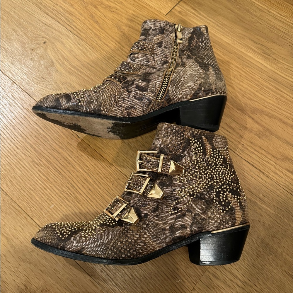 Chloe Susanna Snakeskin Booties